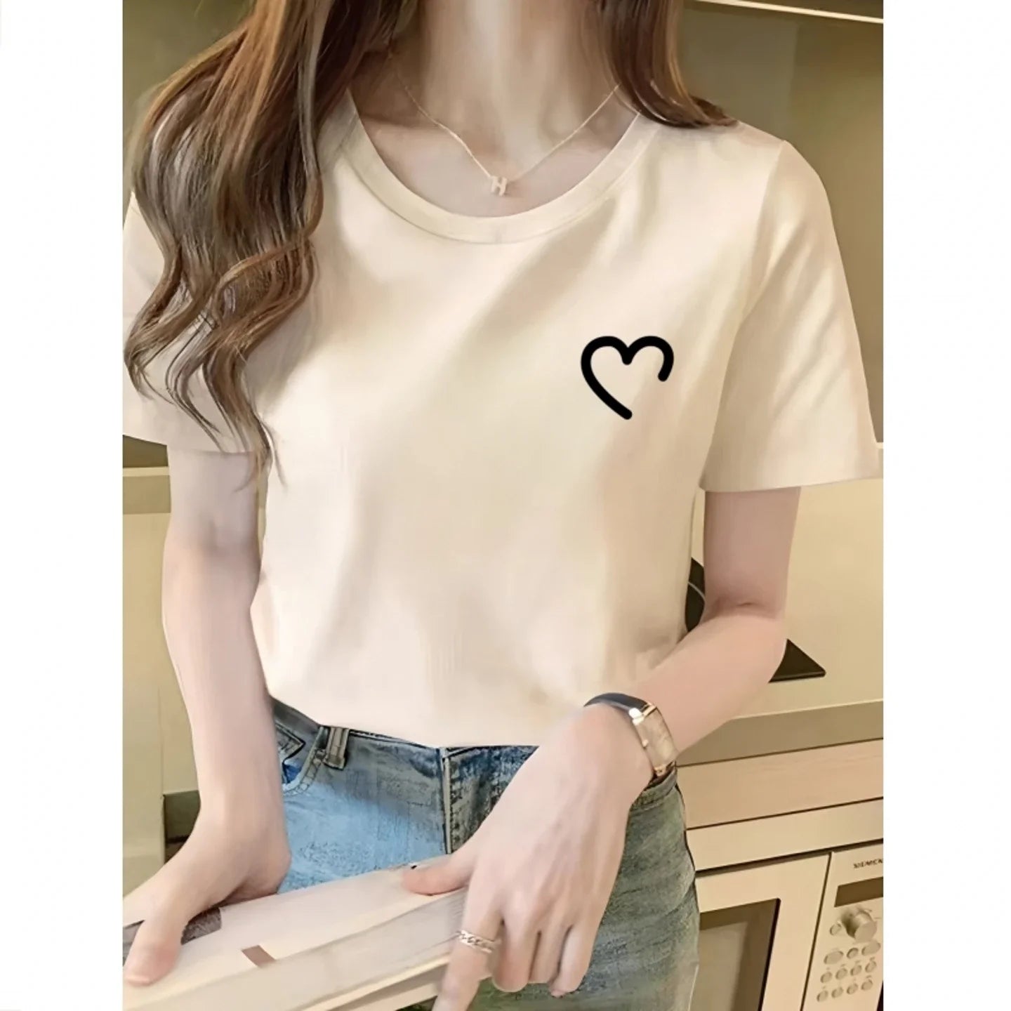 Heart Graphic T Shirt Women Funny Crew Neck Short Sleeve Summer Print Unisex Tops Simple Line Graphic T Shirts Women Clothes