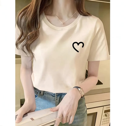 Heart Graphic T Shirt Women Funny Crew Neck Short Sleeve Summer Print Unisex Tops Simple Line Graphic T Shirts Women Clothes