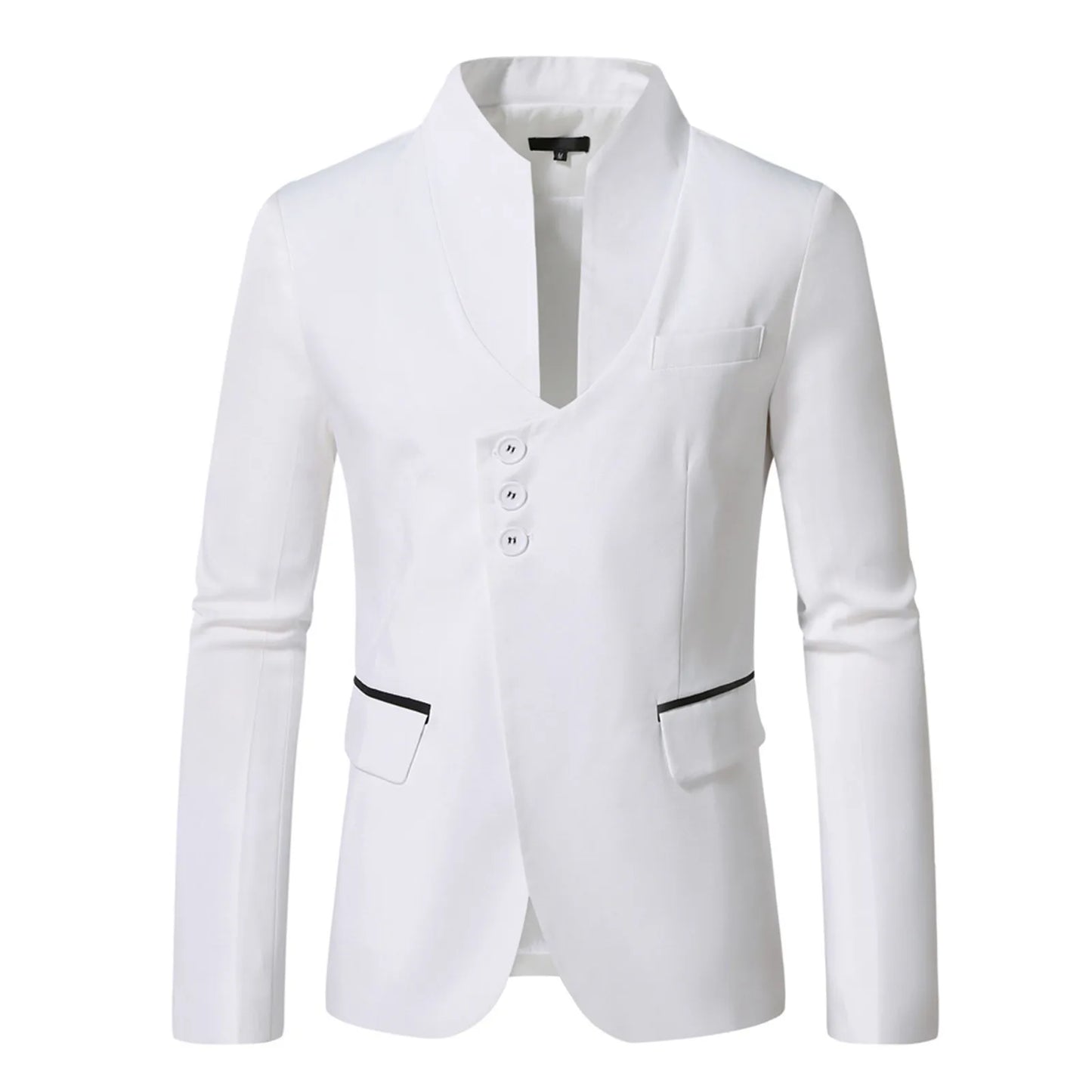 Men's Elegant Solid Color Stand Collar Long Sleeve Single Breasted Suit Fashion Skinny Formal Occasion Clothing