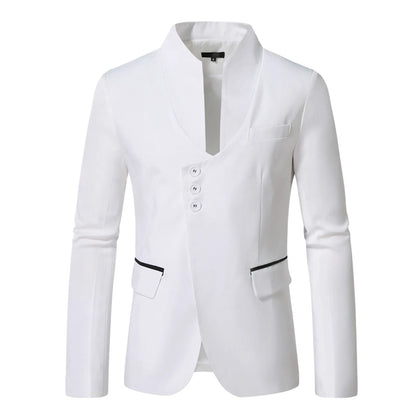 Men's Elegant Solid Color Stand Collar Long Sleeve Single Breasted Suit Fashion Skinny Formal Occasion Clothing