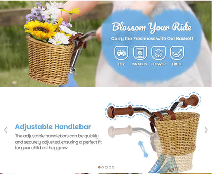 14 Inch Kids Balance Bike, Lightweight Height-adjustable Push Bike with Removable Basket and Rubber Air Tires