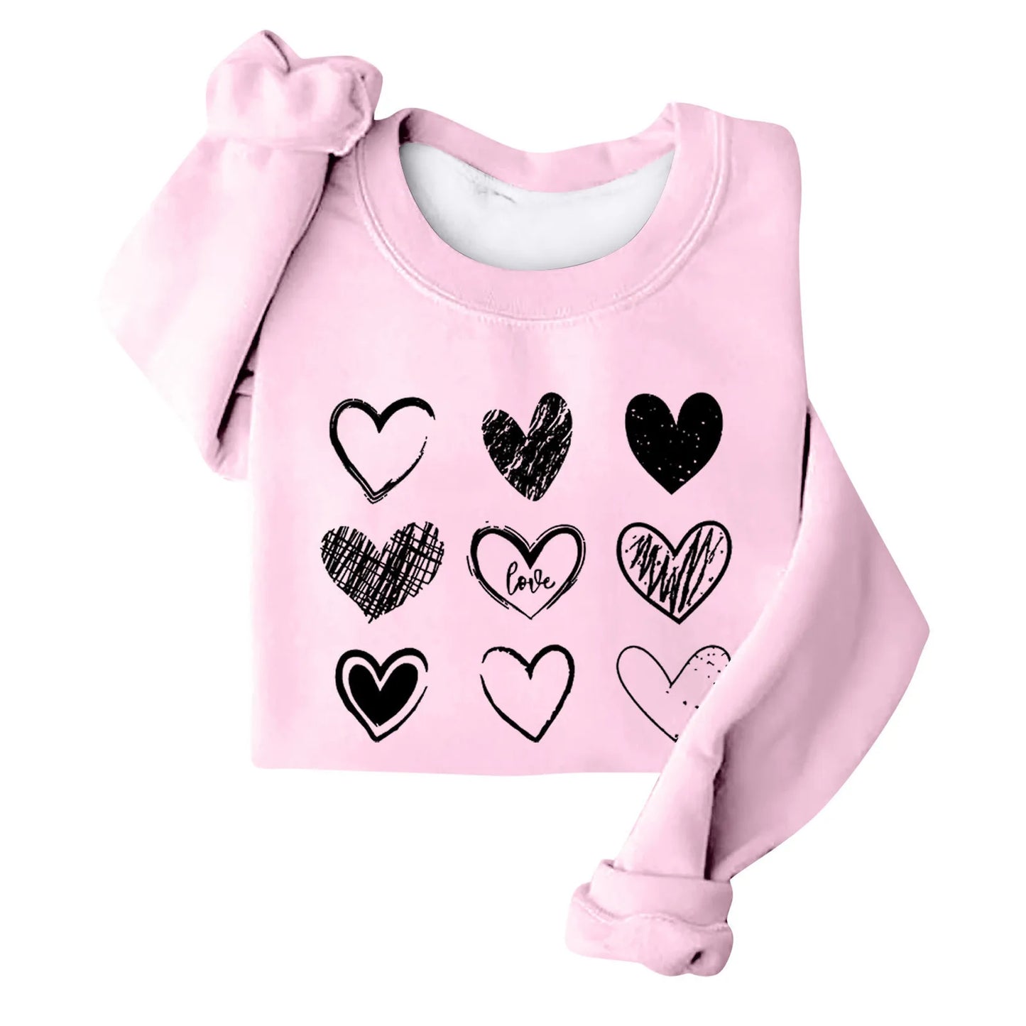 Women's Autumn And Winter Loose Heart Printed Hooded Sweatshirt Casual Fashion Sports Sweatshirt