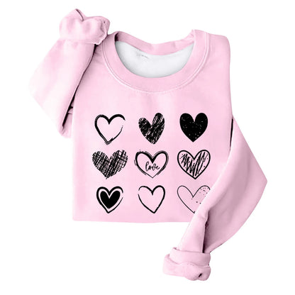 Women's Autumn And Winter Loose Heart Printed Hooded Sweatshirt Casual Fashion Sports Sweatshirt