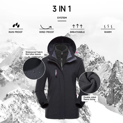 Modishion 3 in 1 thickened windproof waterproof lightweight hard shell jacket with fleece lining winter warm windbreaker