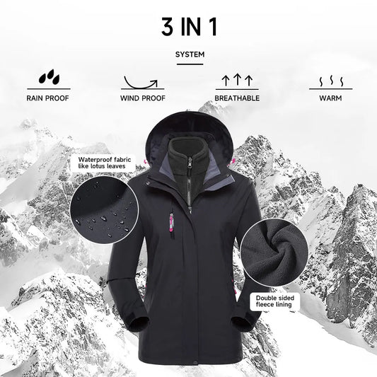 Modishion 3 in 1 thickened windproof waterproof lightweight hard shell jacket with fleece lining winter warm windbreaker