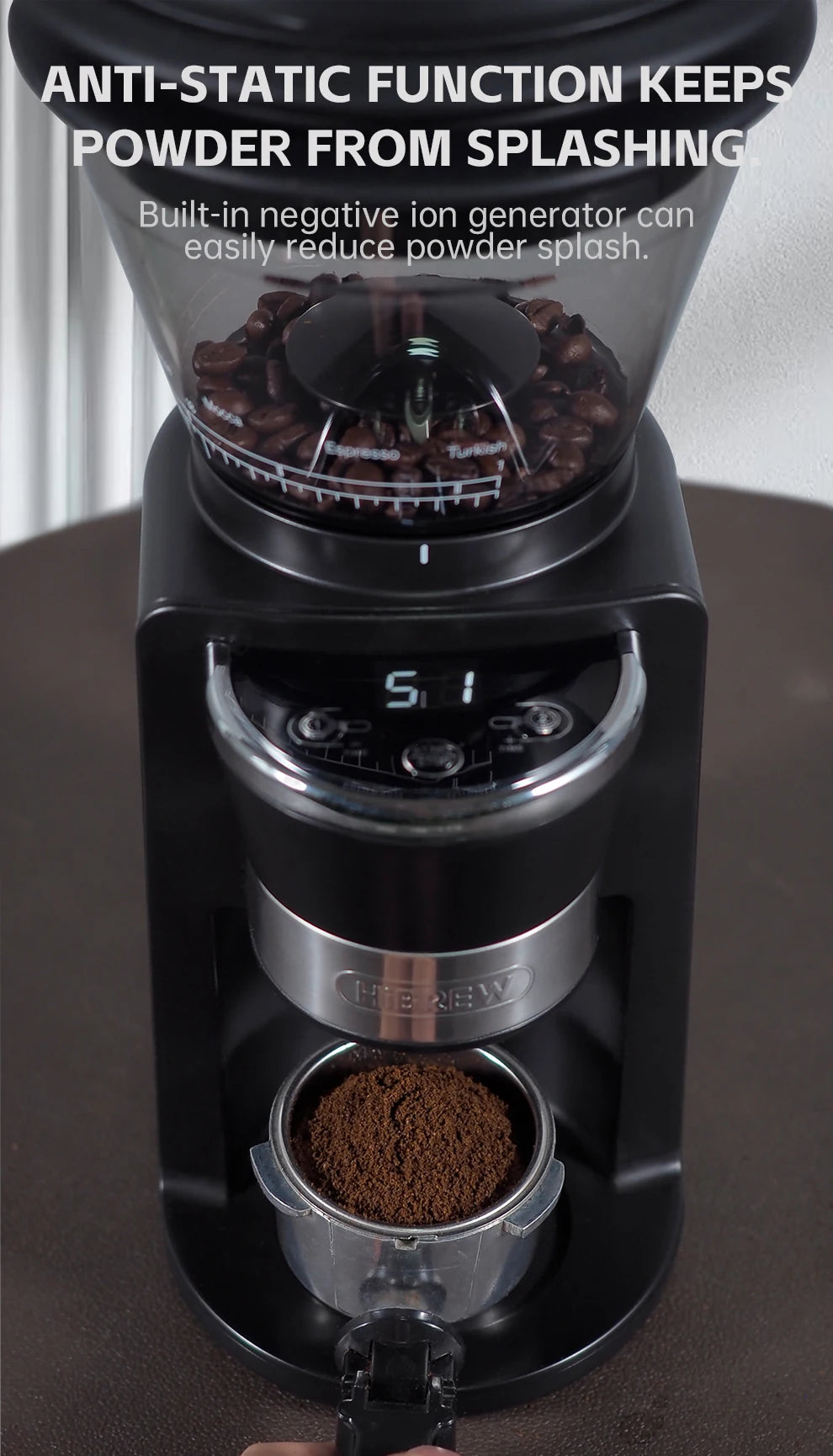 HiBREW Automatic Burr Mill Electric Coffee Grinder with 31 Gears for Espresso American Coffee Pour Over Visual Bean Storage G3