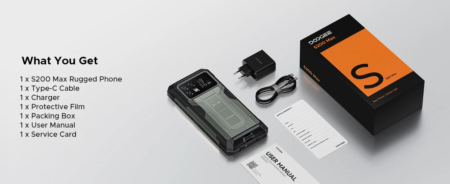 DOOGEE S200 Max 5G Rugged Phone Dual light Flashlight 16GB 512GB 22000mAh 66W 1.32" Rear Display 6.72” 120Hz NFC Smartphone