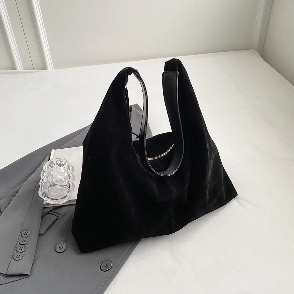 Women Suede Tote Bag with Hobo Bag Large Capacity Underarm Bag Solid Slouchy Bag Commuter Travel Bag