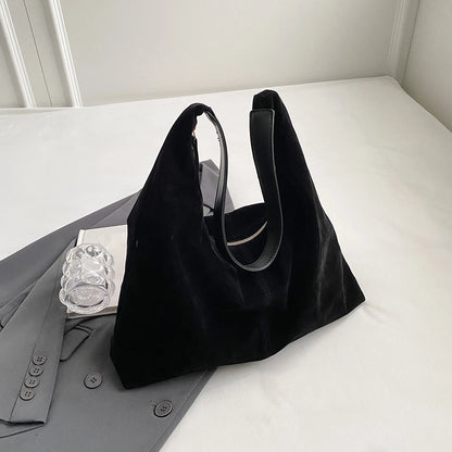 Women Suede Tote Bag with Hobo Bag Large Capacity Underarm Bag Solid Slouchy Bag Commuter Travel Bag