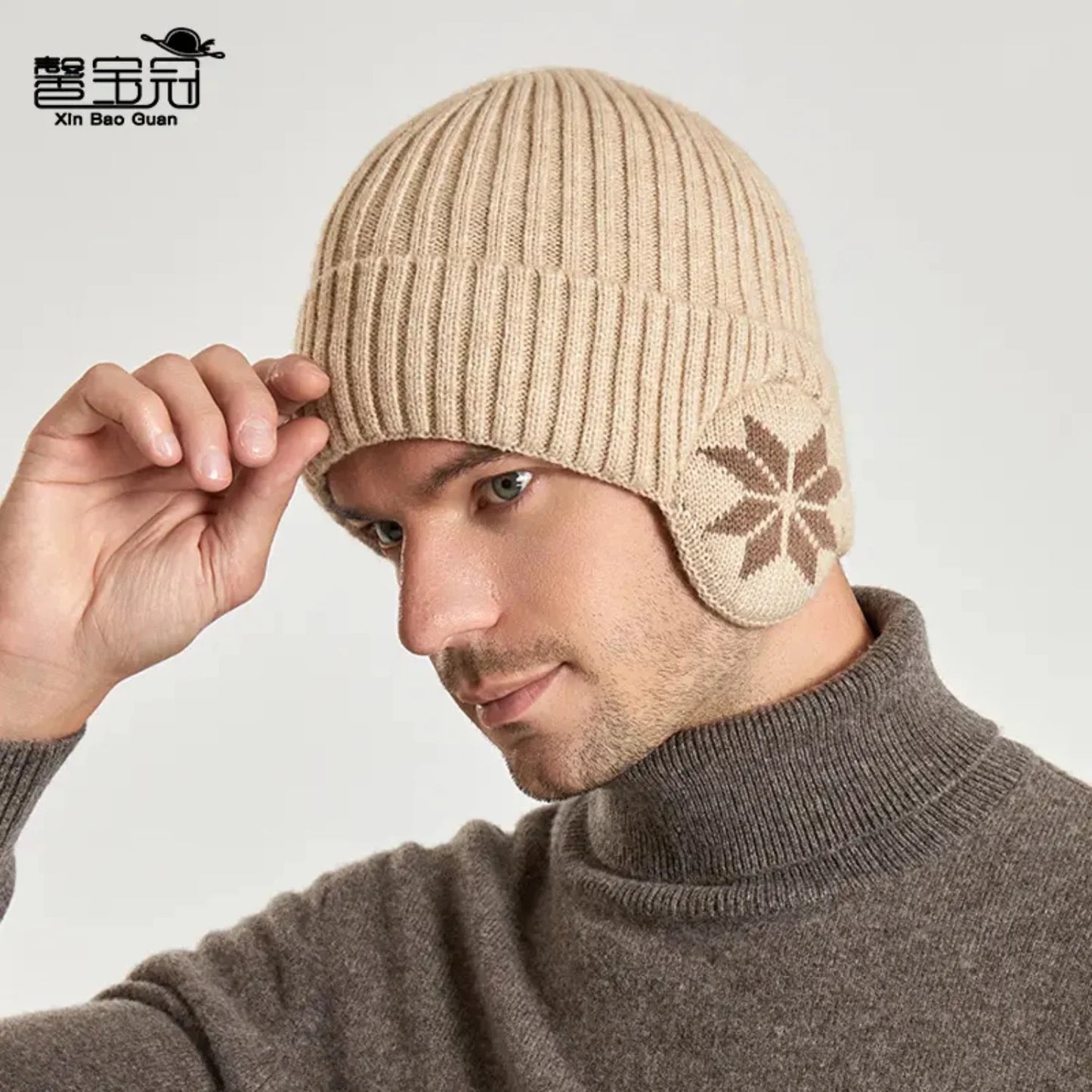 Men's Winter Warm Knitted Woolen Hat with Thickened Design for Outdoor Cycling and Ear Protection