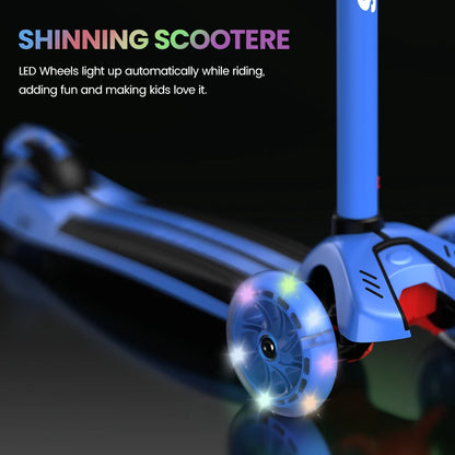 Sejoy Baby Scooter 2-8 Years with LED Wheels Adjustable Height Foldable Design & Dual Modes - Military-Grade Frame