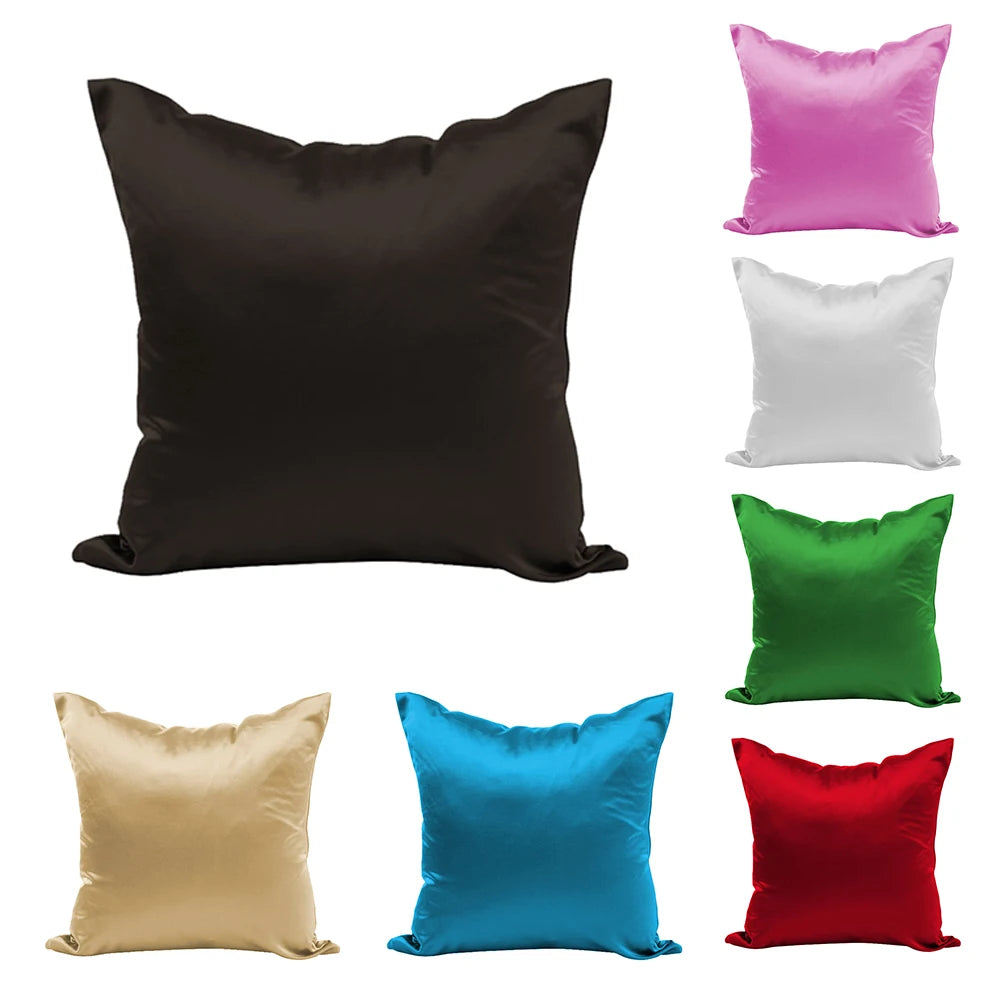 Satin Silk Chair Cushion Sleeve Fashion Glossy Throw Pillowcase Solid Color Hidden Zipper Home Textile Bedroom Decoration