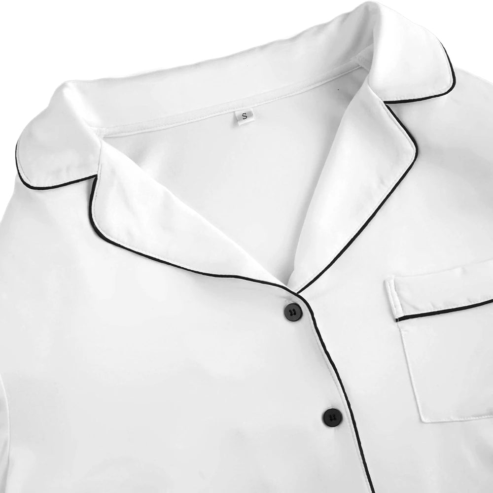 Modishion Long Sleeve Lapel Pajamas Solid Color Loungewear Set Button Top and Pants Women's Sleepwear Loungewear