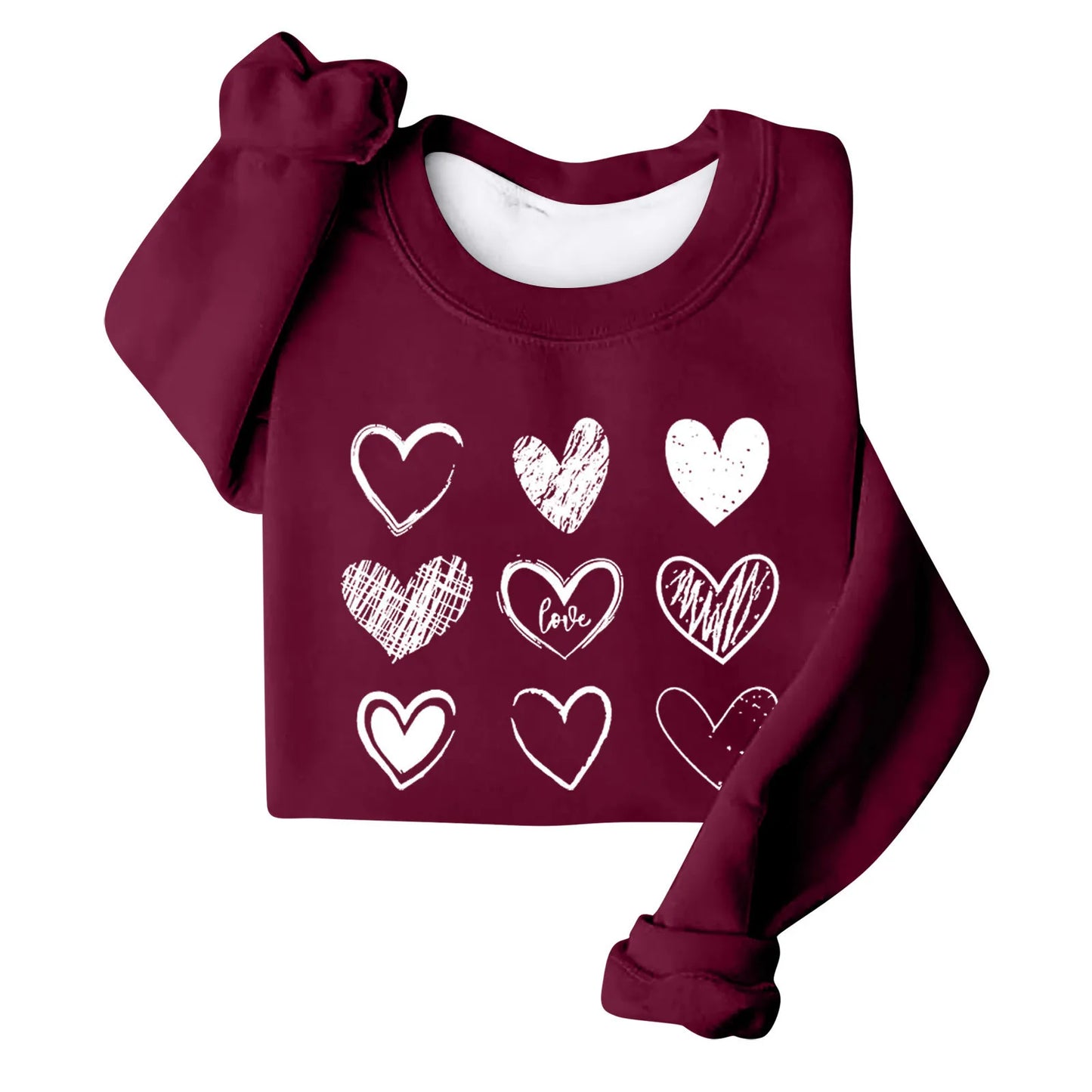 Women's Autumn And Winter Loose Heart Printed Hooded Sweatshirt Casual Fashion Sports Sweatshirt