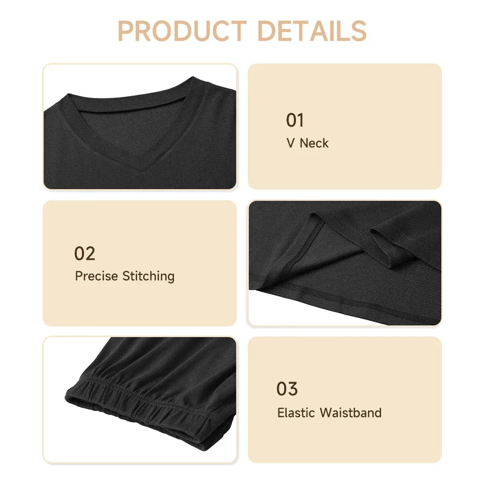 Modishion Women's V-neck long-sleeved pajamas home wear set loose and comfortable simple and fashionable Sleepwear