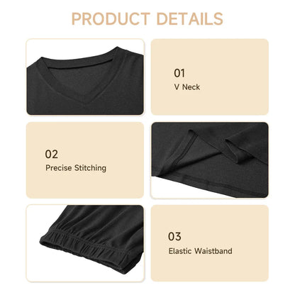 Modishion Women's V-neck long-sleeved pajamas home wear set loose and comfortable simple and fashionable Sleepwear