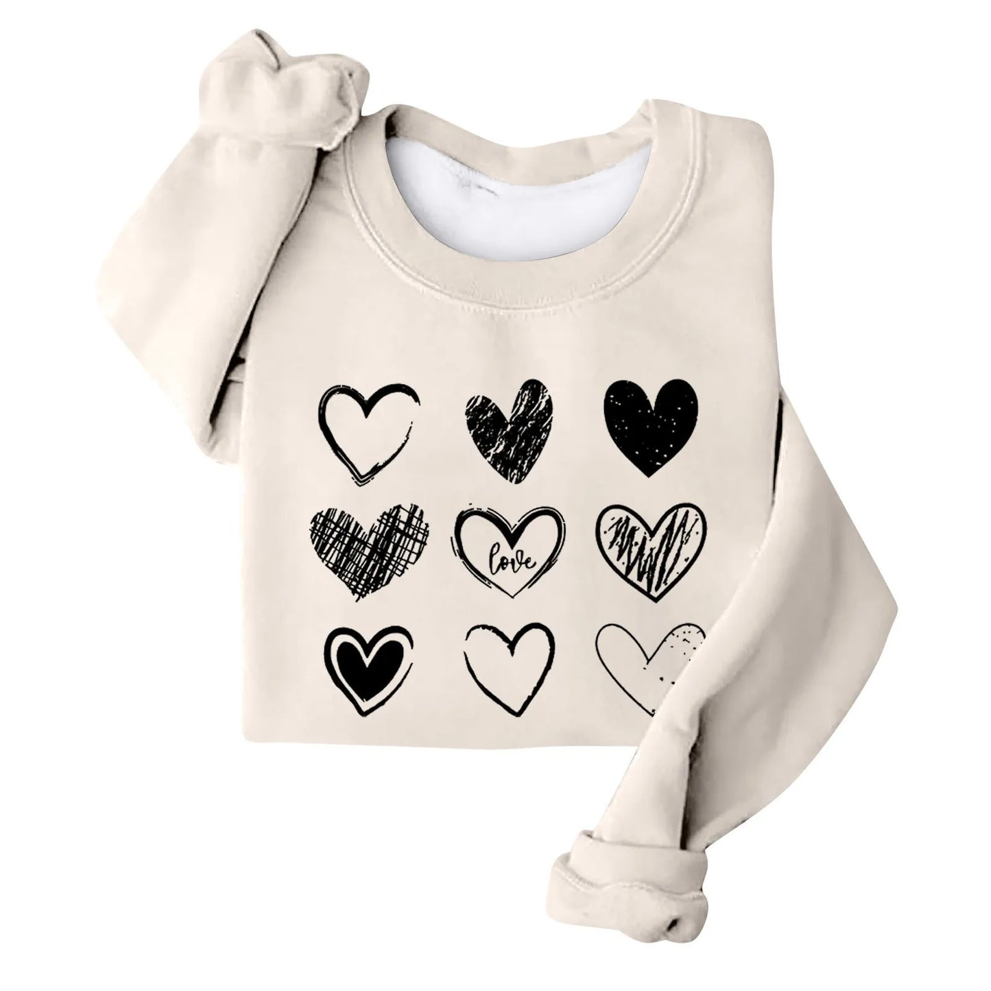 Women's Autumn And Winter Loose Heart Printed Hooded Sweatshirt Casual Fashion Sports Sweatshirt