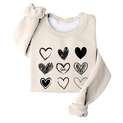 Women's Autumn And Winter Loose Heart Printed Hooded Sweatshirt Casual Fashion Sports Sweatshirt