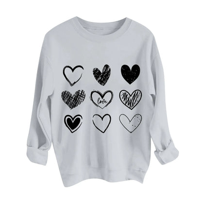 Women's Autumn And Winter Loose Heart Printed Hooded Sweatshirt Casual Fashion Sports Sweatshirt