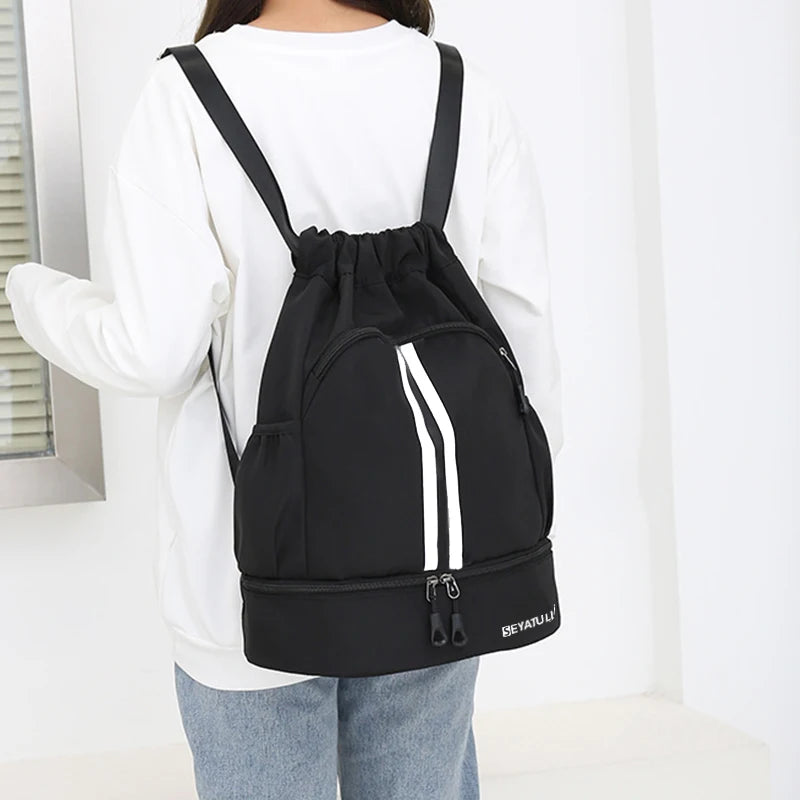 Swim Bag Mesh Drawstring Backpack with Wet Pocket Multipurpose Beach Backpack for Swimming, Gym, and Workout Gear