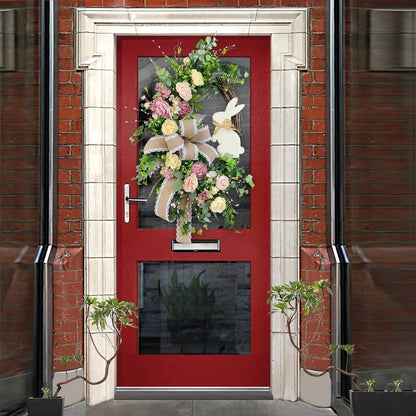 Easter Bunny Wreath Easter Wreath with Bow Spring Wreath Artificial Flower Wreath for Front Door Easter Decorations