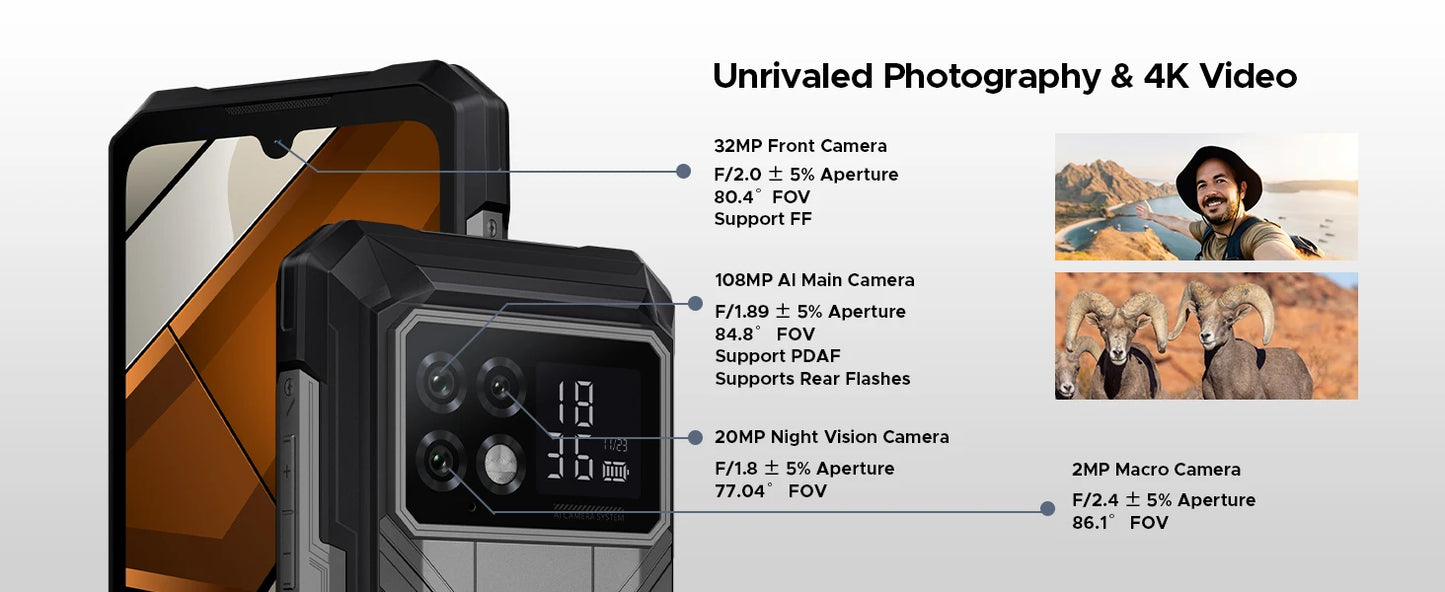 DOOGEE S200 Max 5G Rugged Phone Dual light Flashlight 16GB 512GB 22000mAh 66W 1.32" Rear Display 6.72” 120Hz NFC Smartphone