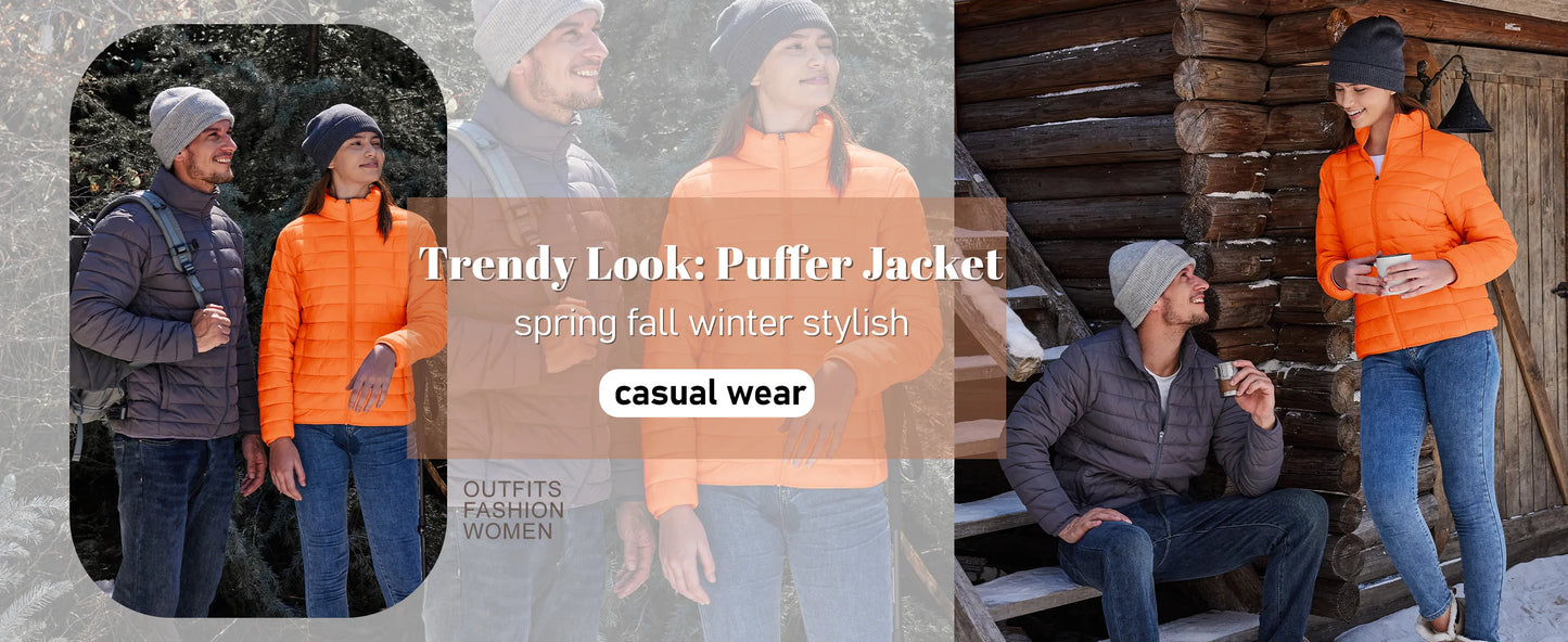 Women's Quilted Puffer Jacket Zip Up Puffer Coat Stand Collar Windbreaker Water Resistant Warm Jacket With Multiple Pockets