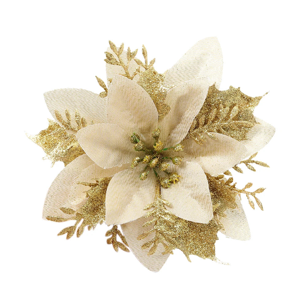 24 Pcs Christmas Tree Flower Decorations Glitter Artificial Flower Ornaments Christmas New Year Party Holiday Home Decoration