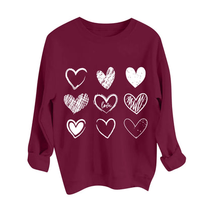 Women's Autumn And Winter Loose Heart Printed Hooded Sweatshirt Casual Fashion Sports Sweatshirt