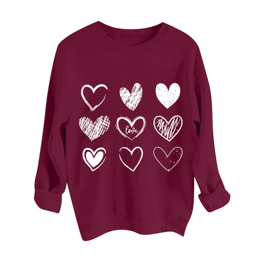 Women's Autumn And Winter Loose Heart Printed Hooded Sweatshirt Casual Fashion Sports Sweatshirt