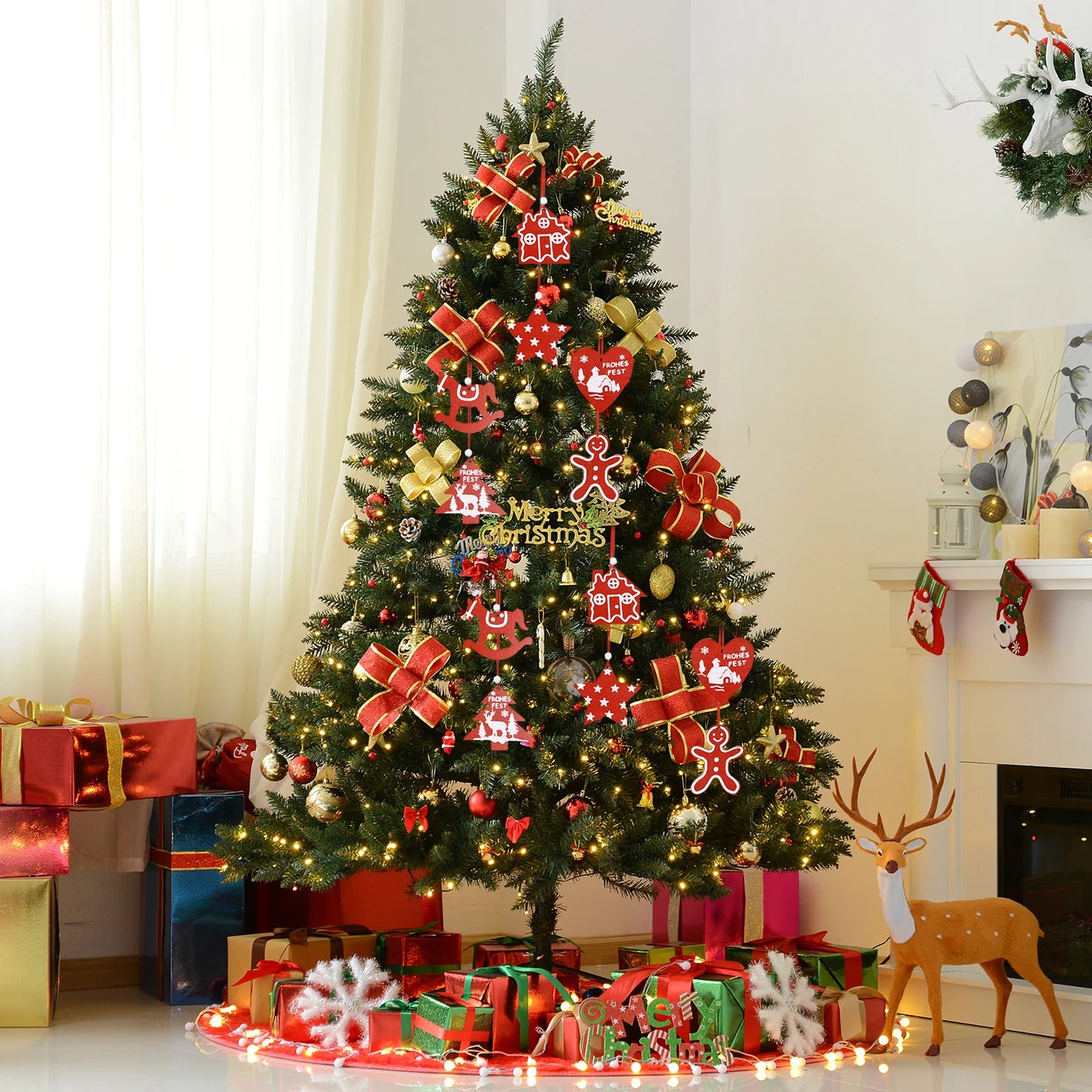 30 Pcs Christmas Tree Wooden Ornaments Set New Year Christmas Tree Decorations Pendant Ornaments