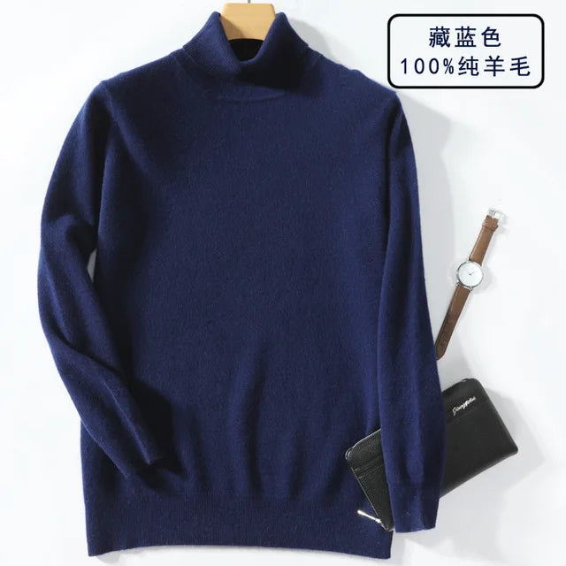100% Cashmere Wool Men's Turtleneck Knit Sweater 2024 Autumn Winter High Collar Warm Jumper Men Turtle Neck Knitted Pullover