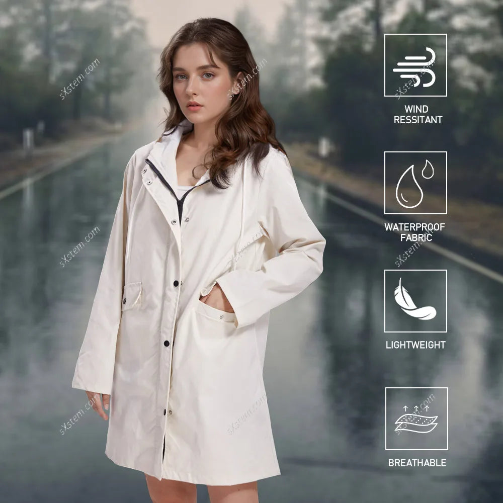 【Breeins】Women Outdoor Waterproof Rain Jacket Casual Loose Hooded Windproof Climbing Jackets Coat For All Seasons