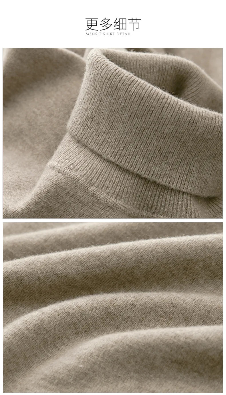 100% Cashmere Wool Men's Turtleneck Knit Sweater 2024 Autumn Winter High Collar Warm Jumper Men Turtle Neck Knitted Pullover