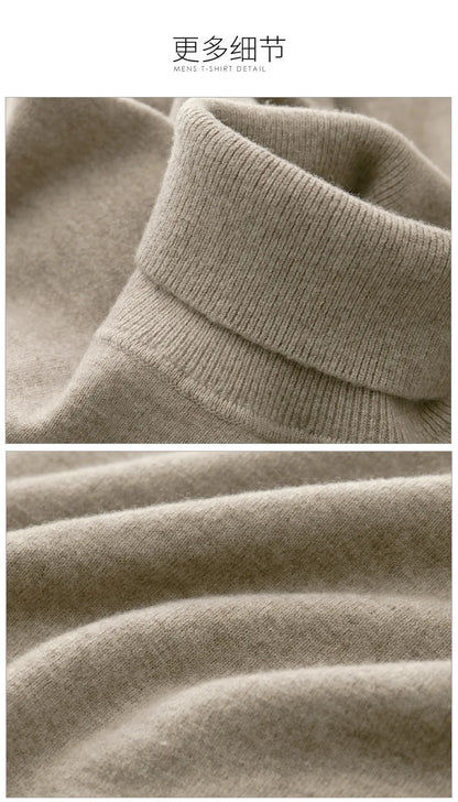 100% Cashmere Wool Men's Turtleneck Knit Sweater 2024 Autumn Winter High Collar Warm Jumper Men Turtle Neck Knitted Pullover