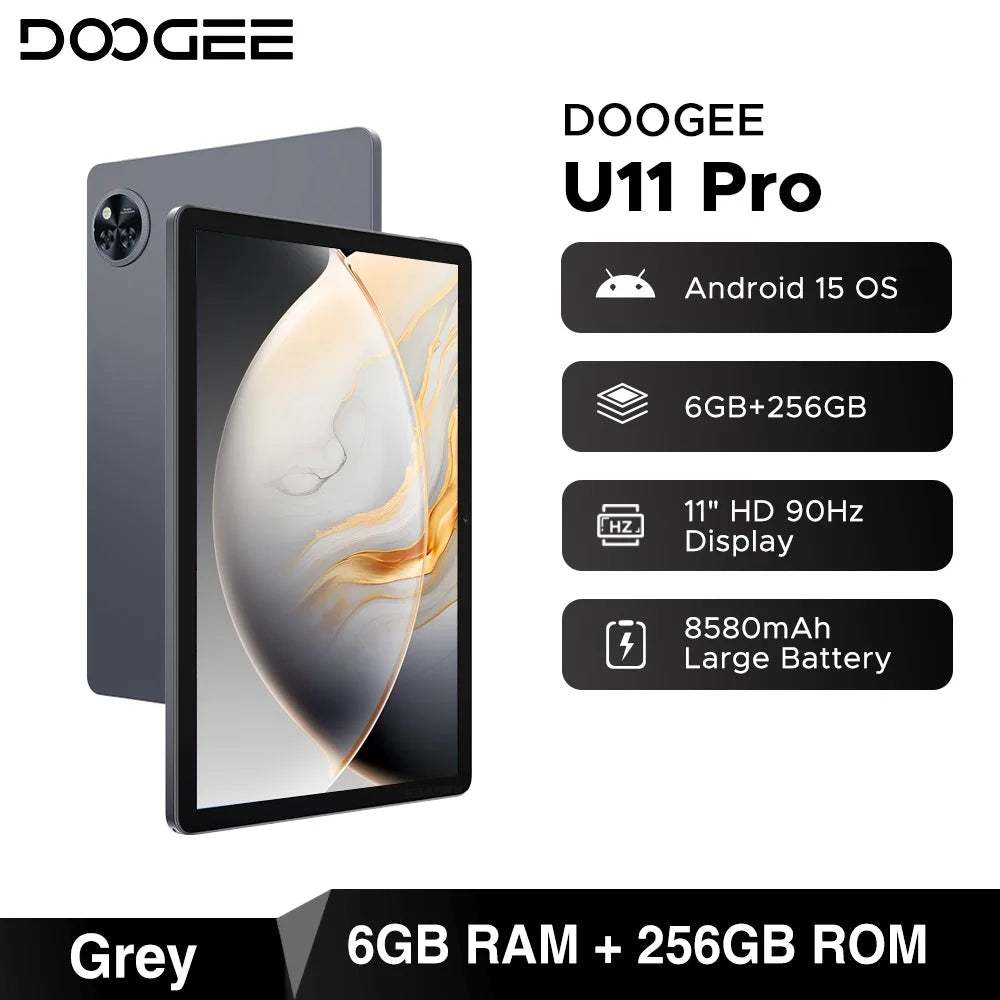 DOOGEE U11 Pro 2in1 PC Tablet Android 15 30GB(6+24) 256GB 11" 8580mAh Battery Dual Speakers Unisoc T7200 Widevine L1 Tablet