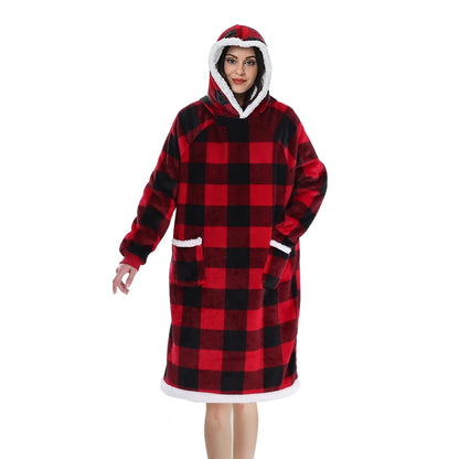 Modishion 2025 Extra Long Warm Wearable Blanket Hoodie Sofa Winter Plush Bathrobe Men's and Women's Sweater Home Clothes Pajamas