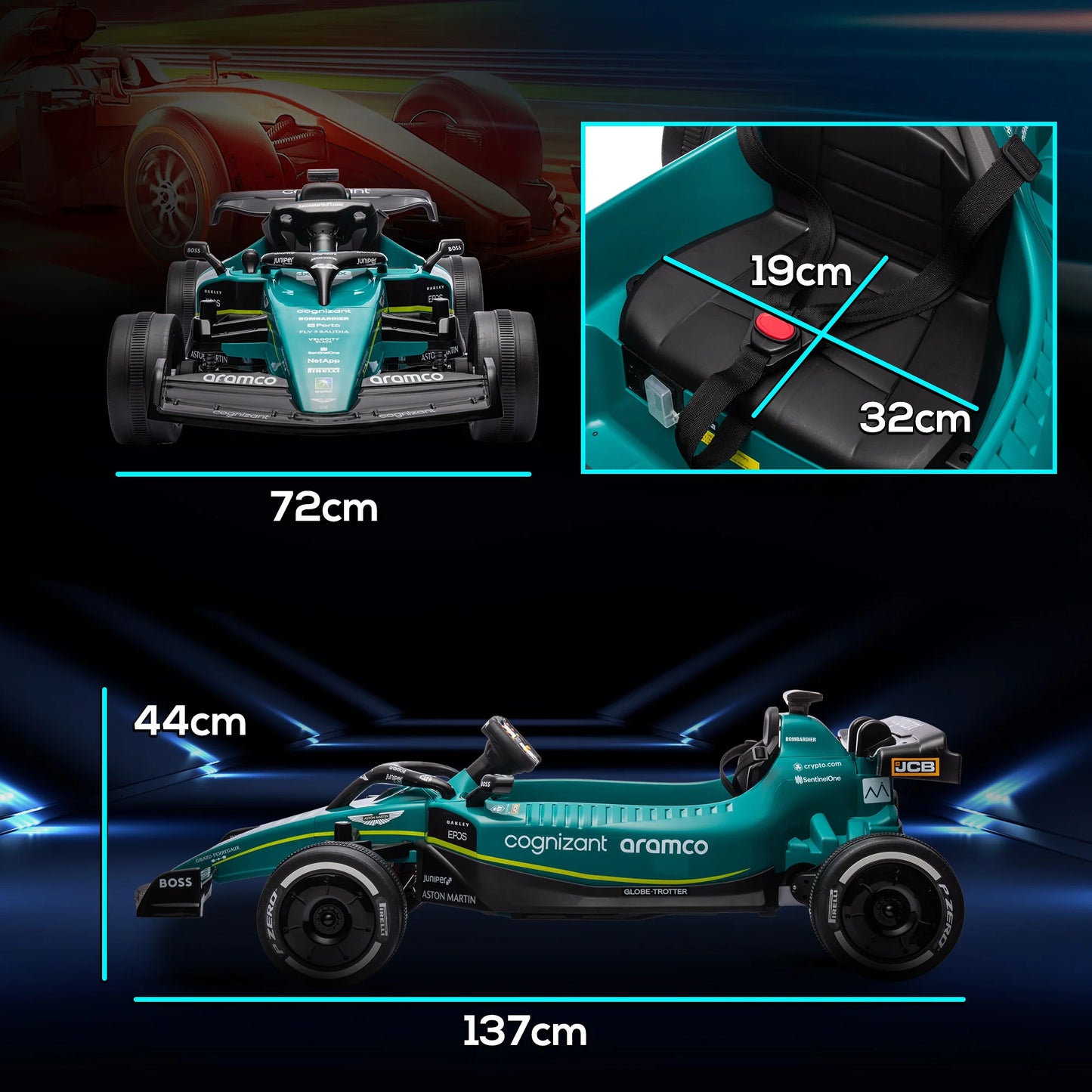 AIYAPLAY 12V Aston Martin Licensed Electric Go Kart w/ 4 Suspension Wheels