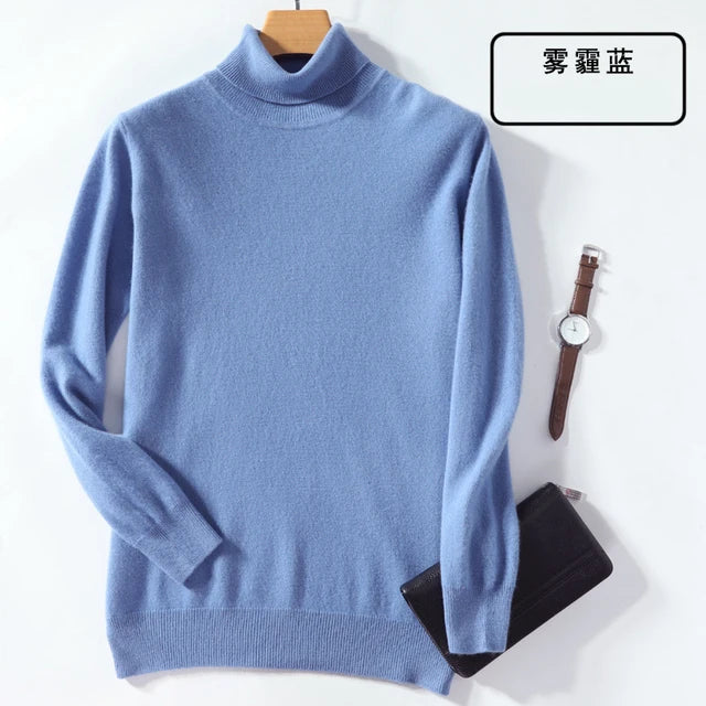 100% Cashmere Wool Men's Turtleneck Knit Sweater 2024 Autumn Winter High Collar Warm Jumper Men Turtle Neck Knitted Pullover