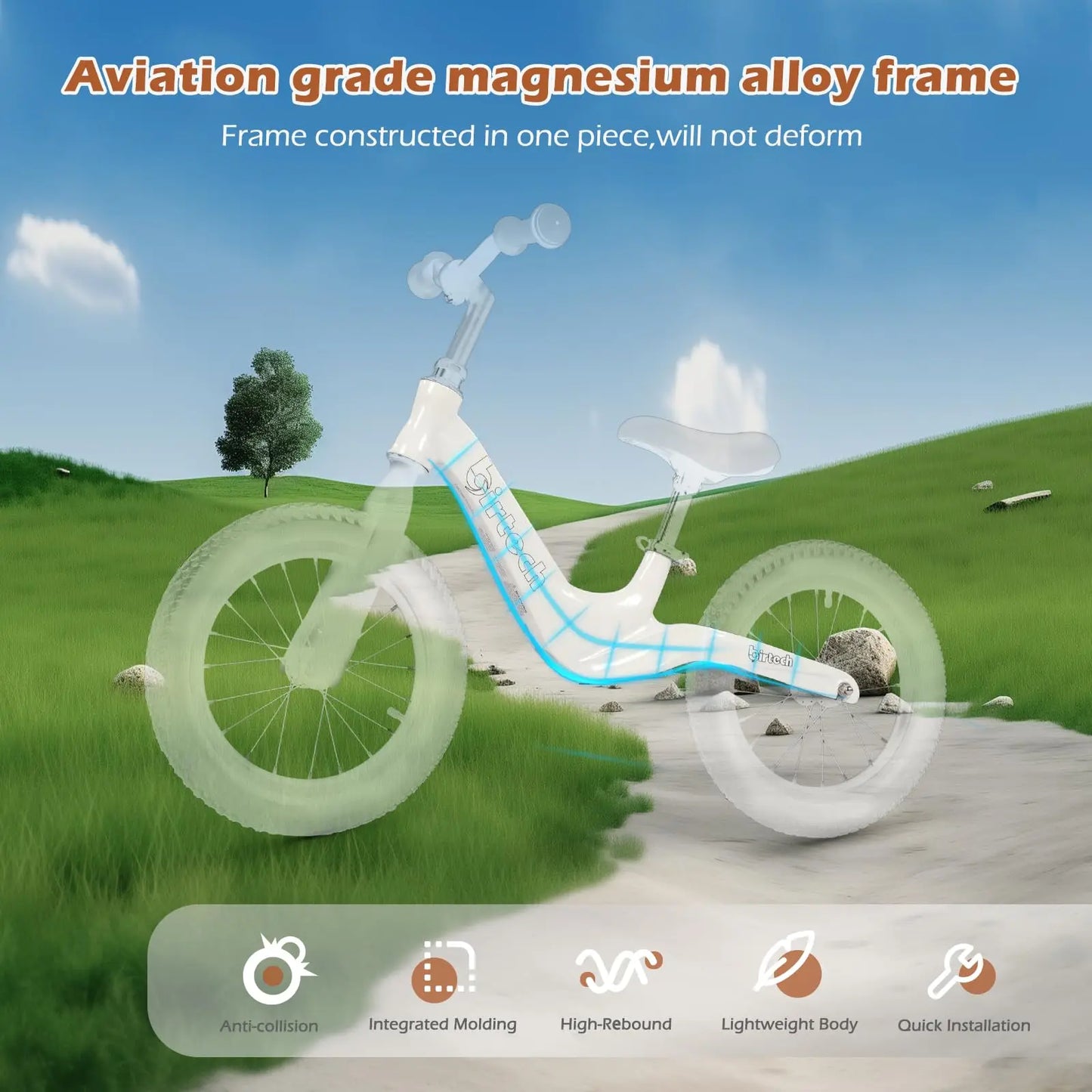 14" Kids Balance Bike for 3,4,5,6 Year Old Boys and Girls, Air Tires with Magnesium Alloy Frame, Lightweight No Pedal Toddler Tr