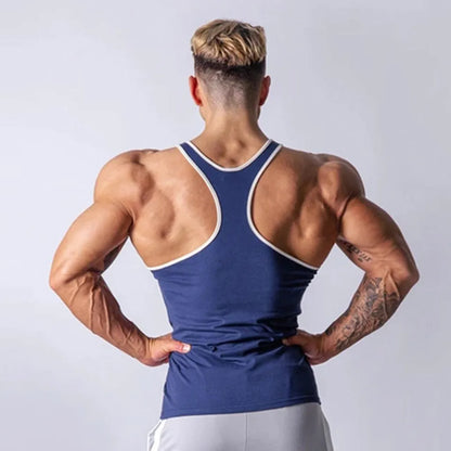 Summer Tight Letter Embroidered Fashion Casual Deep Round Neck Sleeveless Outdoor Running Fitness Sports Tank Top For Male