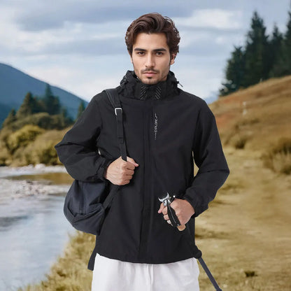 Modishion Hooded Waterproof Men's Jacket Soft Shell Jacket Breathable Outdoor Cycling Coat Mountaineering Clothes