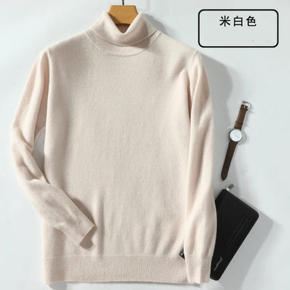 100% Cashmere Wool Men's Turtleneck Knit Sweater 2024 Autumn Winter High Collar Warm Jumper Men Turtle Neck Knitted Pullover