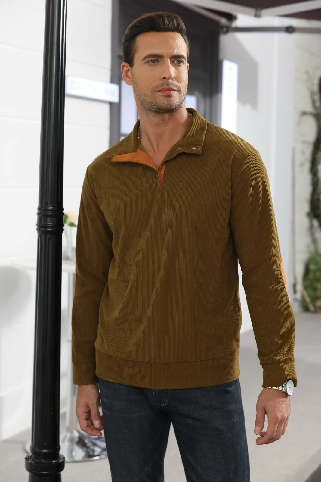 Spring And Autumn Korean Version Fashionable Streetwear Top Men's Outdoor Casual Standing Collar Long-sleeved Sweater