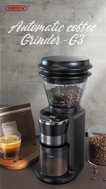HiBREW Automatic Burr Mill Electric Coffee Grinder with 31 Gears for Espresso American Coffee Pour Over Visual Bean Storage G3