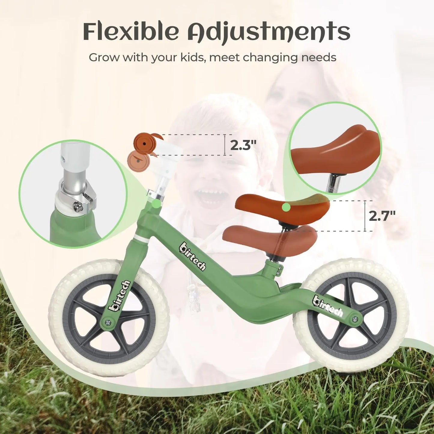 12" Balance Bike for Kids, Lightweight No Pedal Walking Balance Bike with Nylon Frame and Flat-Free Tires, Adjustable Training