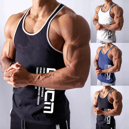 Summer Tight Letter Embroidered Fashion Casual Deep Round Neck Sleeveless Outdoor Running Fitness Sports Tank Top For Male