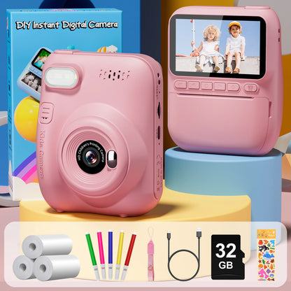 Gofunly Kids Instant Print Camera 3.0" Mini Digital Camera 1080P Portable Video Recorder Gift For 6-12 Years Children