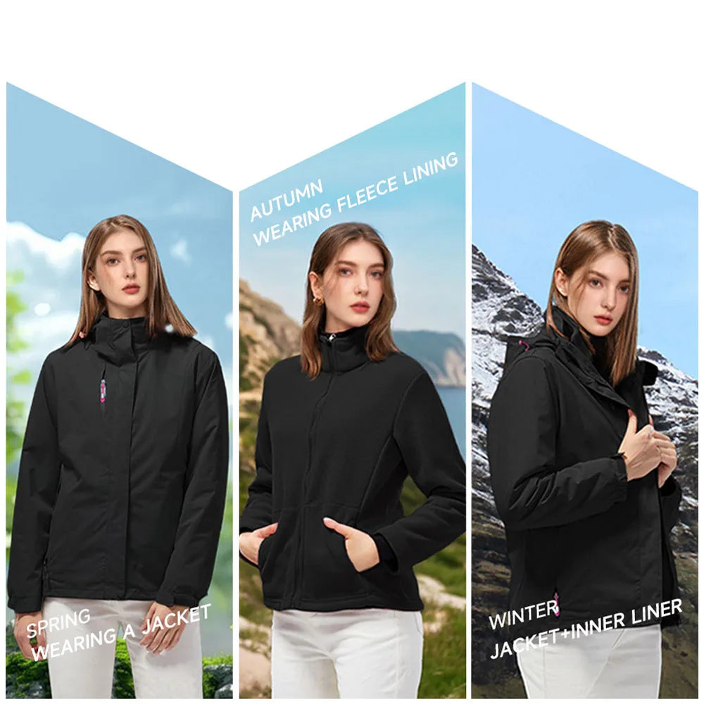 Modishion 3 in 1 thickened windproof waterproof lightweight hard shell jacket with fleece lining winter warm windbreaker