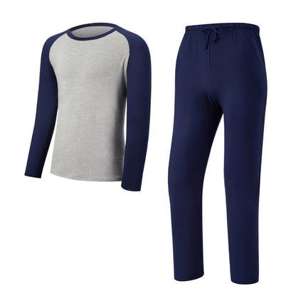 Modishion Men's Long Sleeve Cotton Pajama Set Modal Home Clothes Long Shirt Pants Pajamas